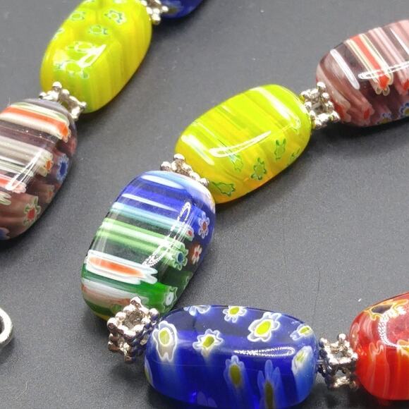 Large Bead Millefiori Lamp Work Murano Glass Necklace, 18 Inches - Picture 10 of 11